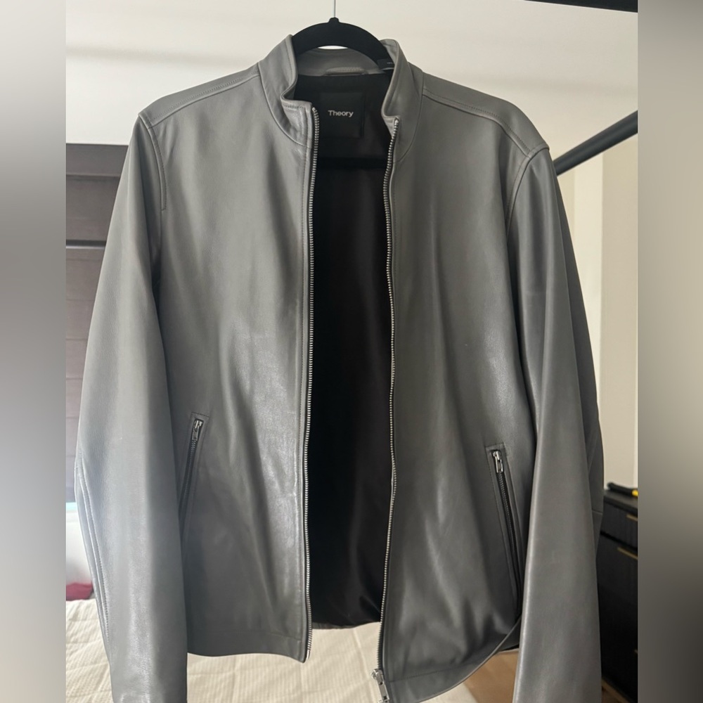 Theory Gray Leather Jacket